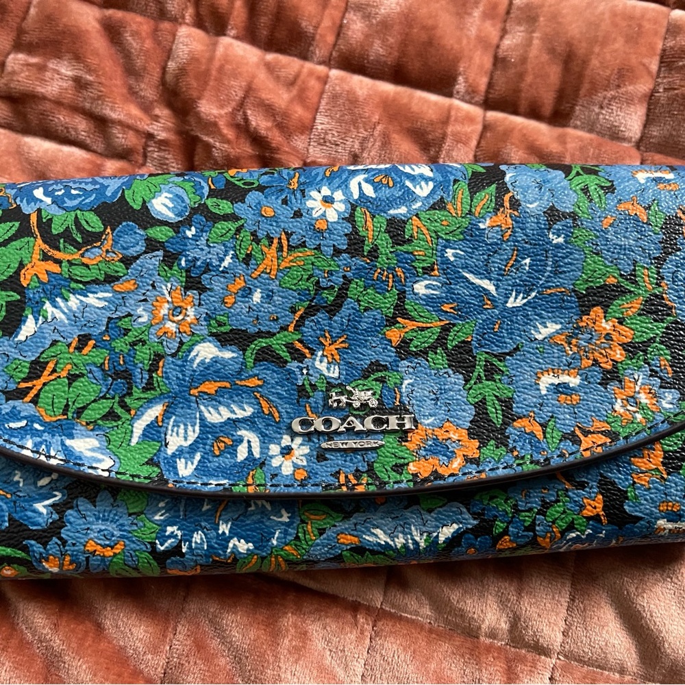 Coach blue/green floral envelope wallet